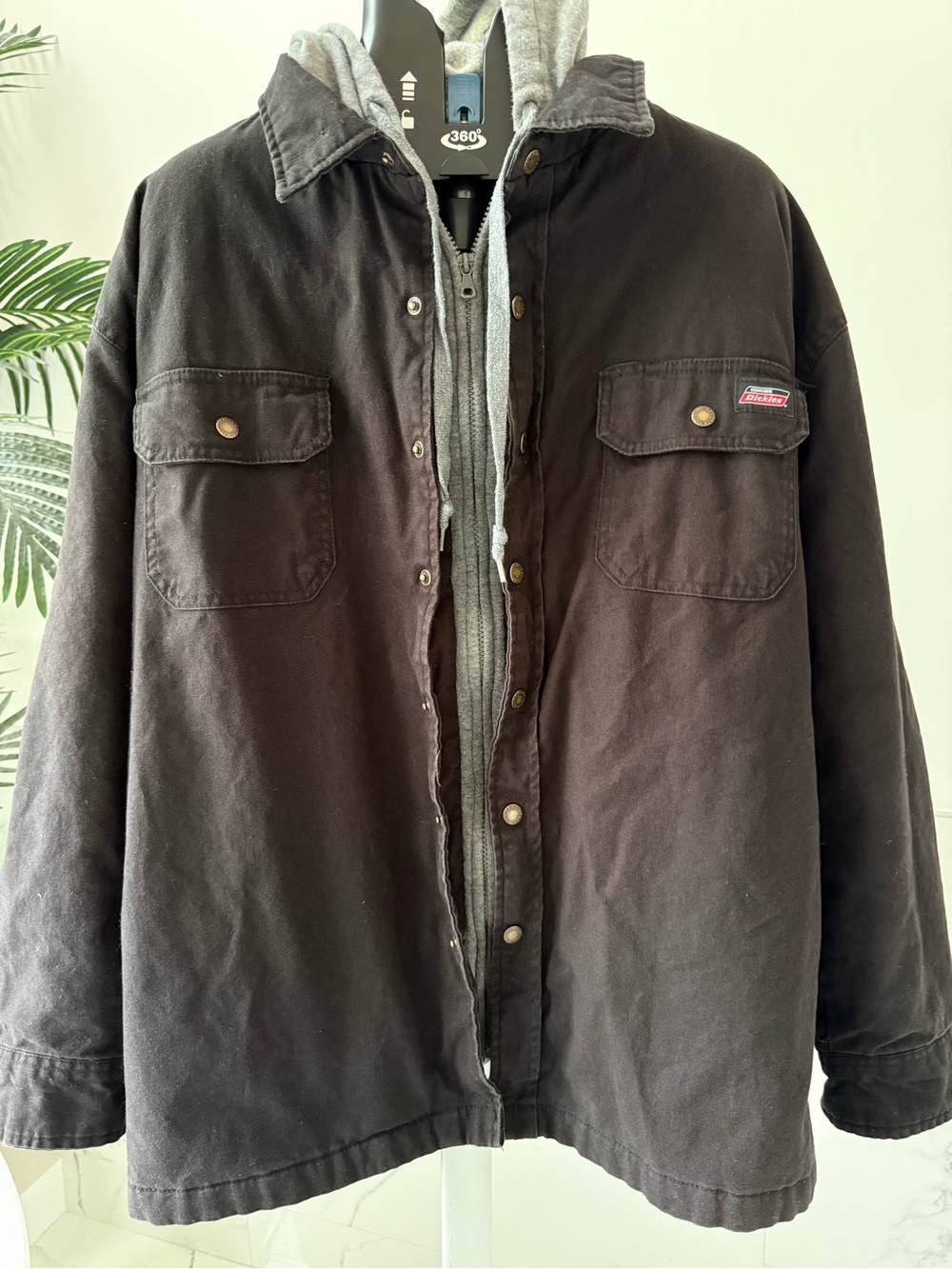 Dickies Mens Canvas Hooded Work Jacket Black Quilted Layered Size XL 46-48 5318